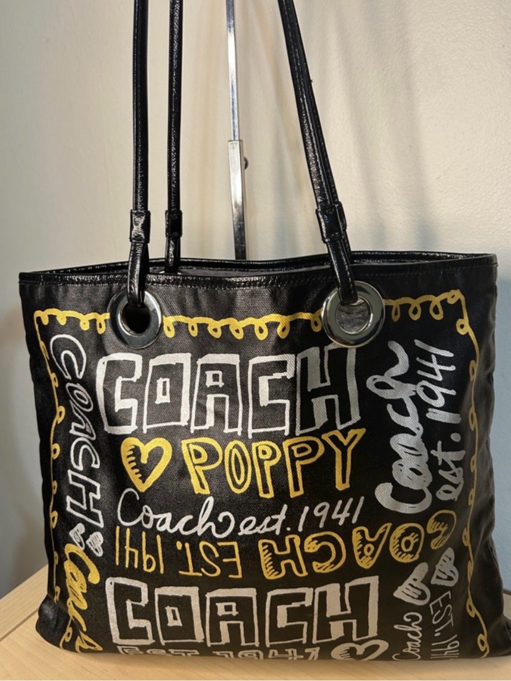 Coach Poppy Graffiti Evie Tote Black Metallic Y2k Shoulder Bag Rare - Rare
